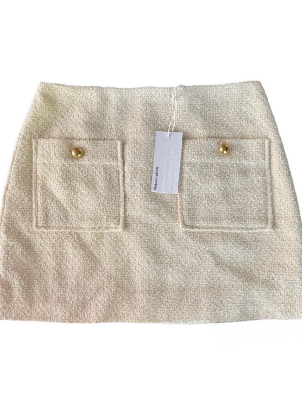 Reformation Cream Bouclé Mini Skirt with Front Pockets